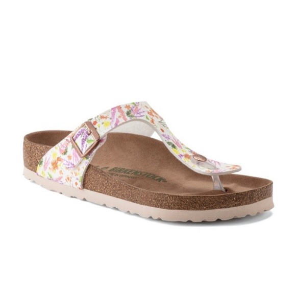 📌SOLD📌 BIRKENSTOCK GIZEH VEGAN LEATHER SUMMER FLORAL LIGHT ROSE FLIP FLOPS🆕 - Picture 2 of 9